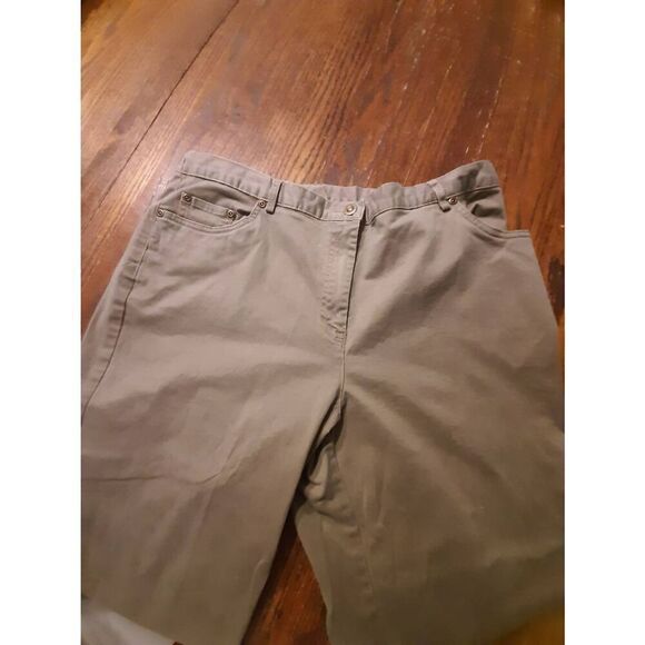 Size 14 Ruby Rd Brown Flat Front Elastic Side Waist Ankle Pants with Detail - Picture 3 of 4